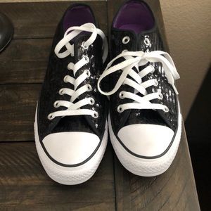 Black Starlight Sequin Converse Low Top Sneakers